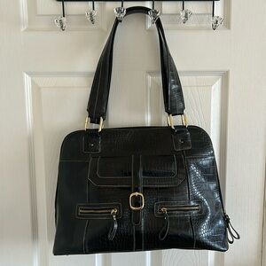 Large Black Messenger Bag for Women with Shoulder Straps and Zipper Closure